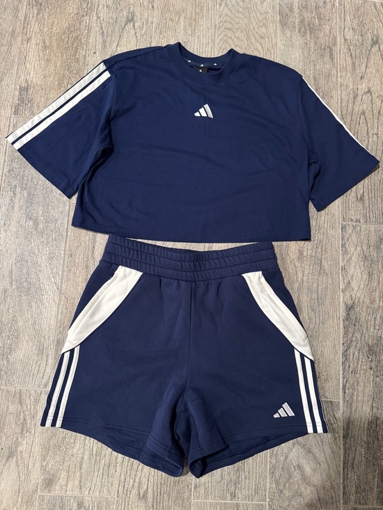 adidas Tops - adidas Navy Two-Piece Cropped Tee and Athletic Shorts Set